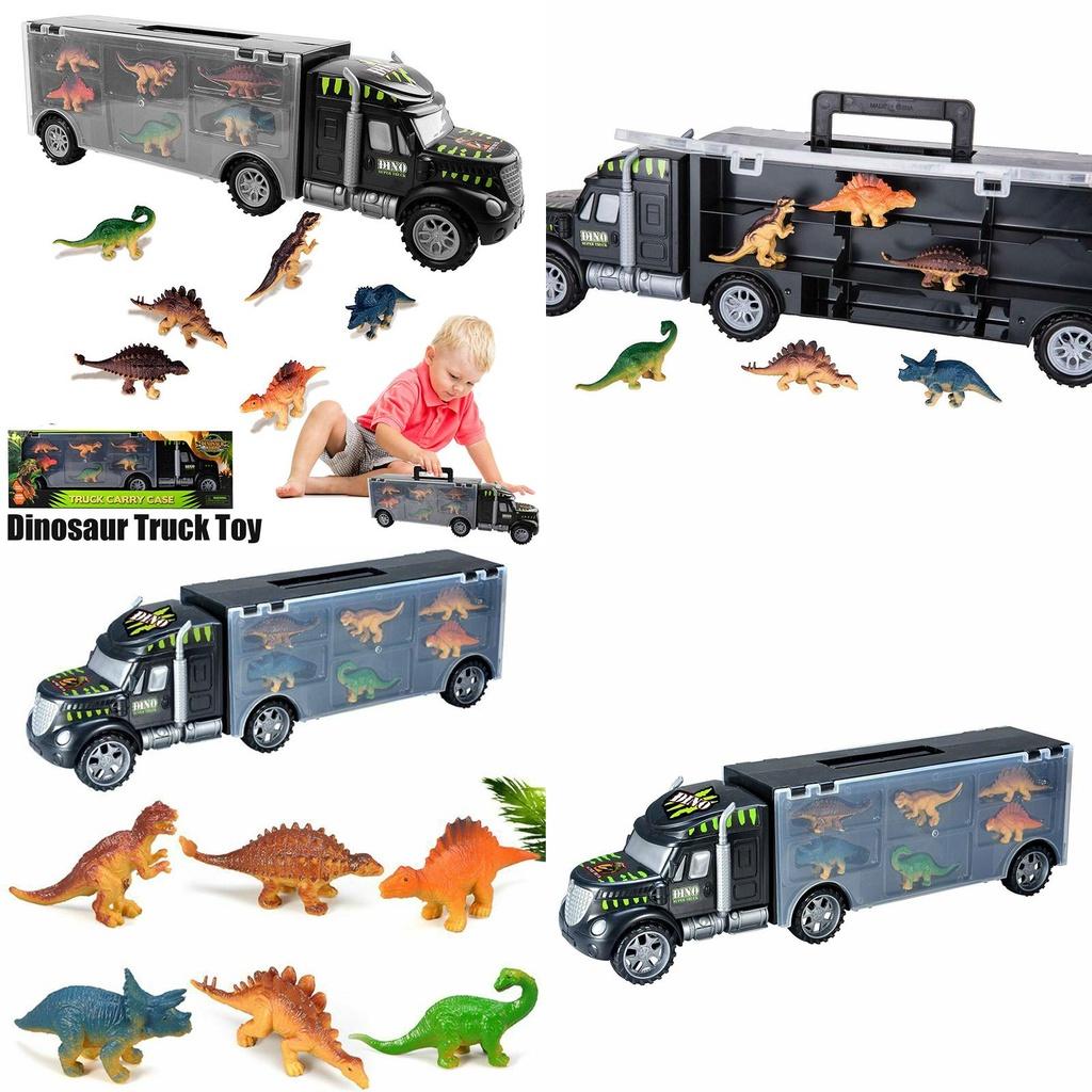 Exciting Dinosaur Truck Carry Case Transporter Dino Figures Playset For Kids Xmas Gift