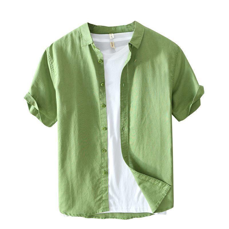 2023 Summer Men's Loose-Fit Cotton Linen Short-Sleeved Shirt