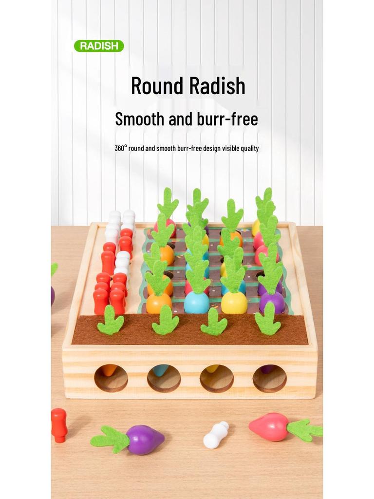 Kid's Wooden Radish Pull Memory Game - Interactive Desktop Toy for Toddlers & Parents