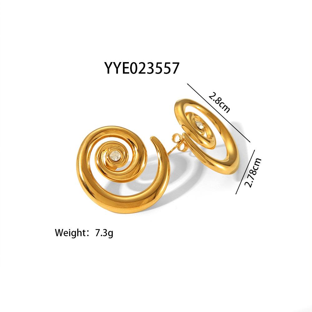 

Gold Color Stainless Steel Conch Earrings For Women Inlaid Diamond Simple Pierce Stud