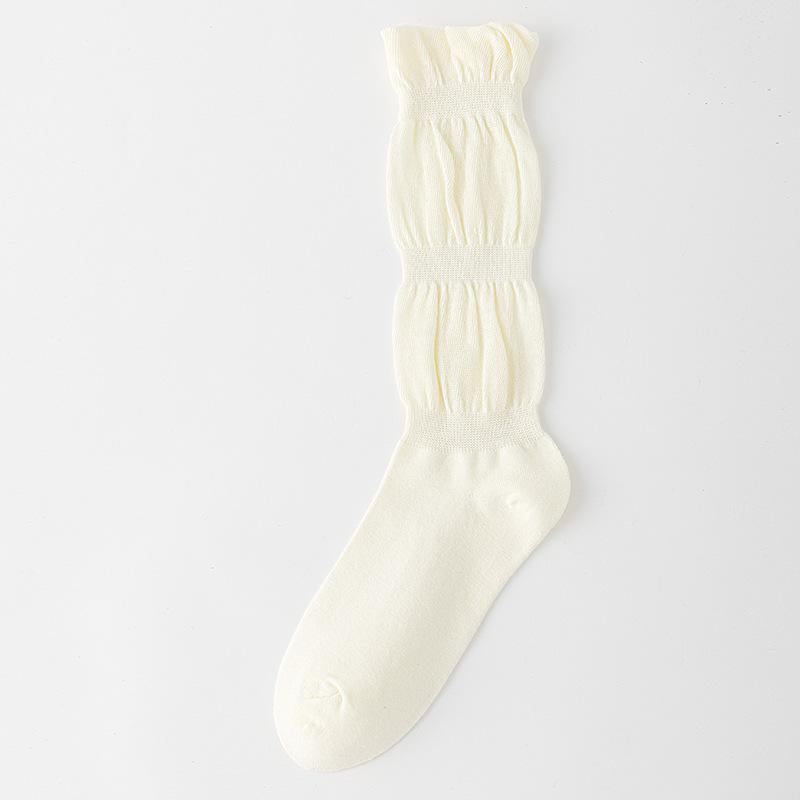 

Female Spring and Autumn All Match Solid Color Agaric Lace Does Not Stop The Foot Tall Cotton Socks 1 pair молочный белый