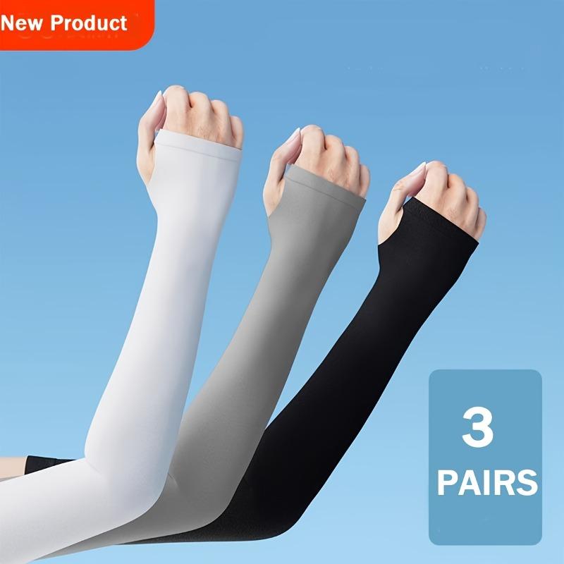 3 Pairs Unisex Arm Sleeves Summer Ice Fiber, Breathable Lightweight UV Sun Protection, Elastic Seamless Fit White Grey Black