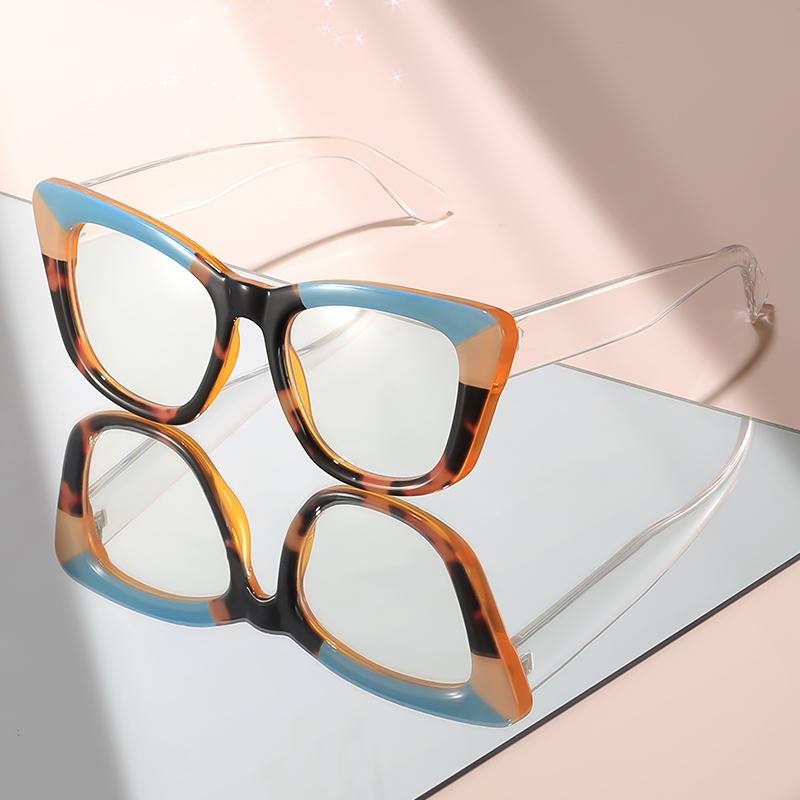 Large framed anti blue light glasses stylish color contrast high end comfortable flat light eyewear for men and women