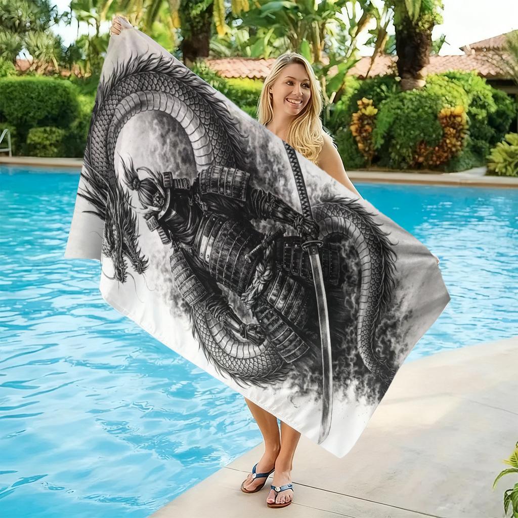 Japanese Samurai Beach Towel Quick-drying Small To Large Towel Suitable for Beach Yoga Gym Pool Camping Summer Gift for Friends
