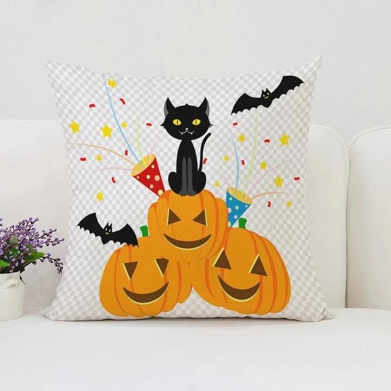 Pumpkin Cat Halloween Decorative Cushion Cover Suitable for Home Living Room Sofa Bedroom Room Decorative Pillow Cover