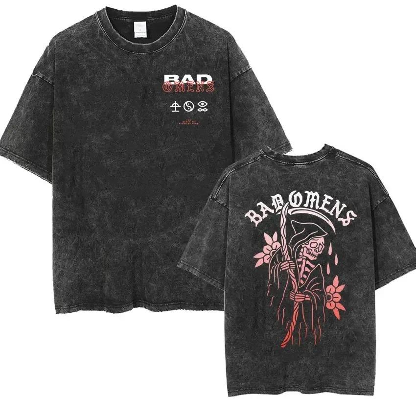 Bad Omens Band Music Tour Washed Oversized T Shirt Retro 90s Men Women Short Sleeve Y2k Hip Hop T-shirt Casual Streetwear Clothing