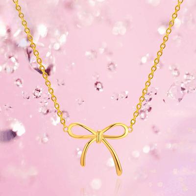 S925 Sterling Silver Bow Necklace Korean Style Fashion Simple All-Matching Girlish Clavicle Chain Jewelry