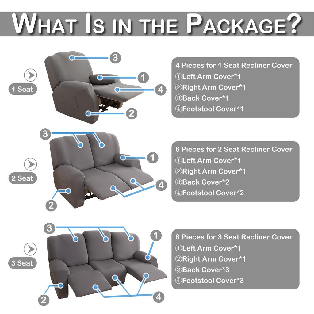 1/2/3 Seater Recliner Sofa Slipcovers Elastic Couch Protector Stretch Recliner Armchair Covers Furniture Chaise Lounge Covers