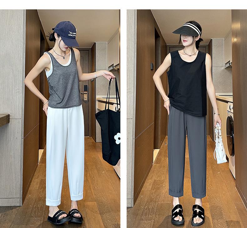 Women's Ice Silk Harem Pants: Summer 2025 High-Waist, Petite, Nine-Point, Casual Cigarette Style