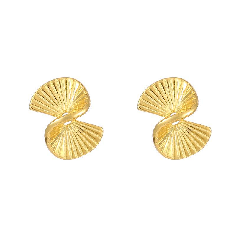 Banyan Tree S925 Silver Gold-plated Origami Fan Earrings for Women - Irregular Arc High-end Design