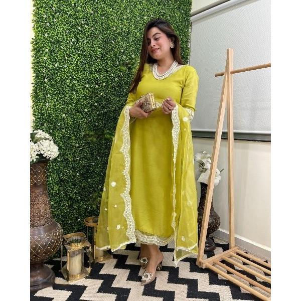 Party Wear Designer Chanderi Salwar Kameez Indian Women Ethnic Kurta Pant Set VBK-1412