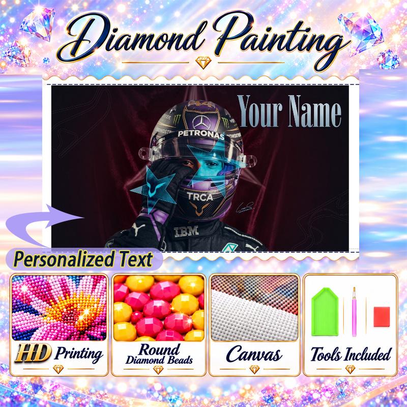 Lewis Hamilton 5D DIY Diamond Painting Custom Name Text, Full Drill Rhinestone Mosaic Art Home Gift