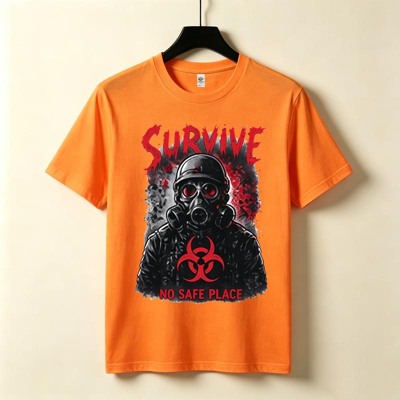 Survive Gas Mask Biohazard Tshirt Zombie Apocalypse Horror Graphic Dark Grunge Streetwear Black White Navy Casual Top Harajuku