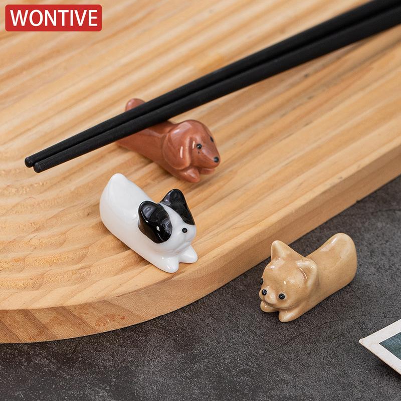 Cute Cartoon Dog Cat Ceramic Chopsticks Holder Chopstick Holder Stand Practical Fashion Chinese Kitchen Tableware Utensil