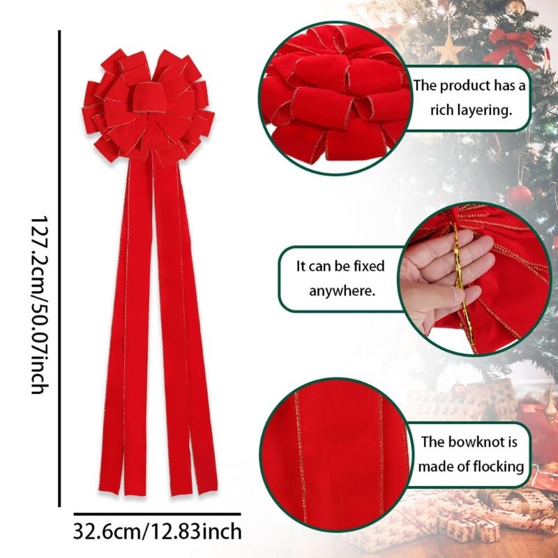 Big Soft Velvety Fabric Bowknot Christmas Tree Top Bowknot Ornament For Mantels Wedding Birthday Christmas Celebration