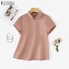 ZANZEA Women Summer Casual Doll Collar Short Sleeve Satin Blouse