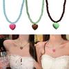 Adorable Heart Shaped Pendant Necklace Beaded Clavicle Chain With 6mm Glass Beads Ideal For Casual Or Party