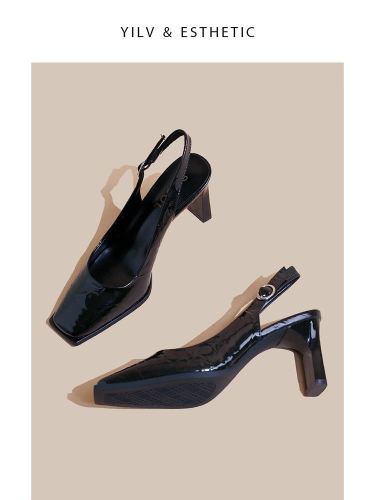 

Мода Мода Весенне-осенний тренд Элегантные свадебные туфли Эльф Металлический острый носок Толстый каблук Сандалии Стиль Танцы 39 чёрный