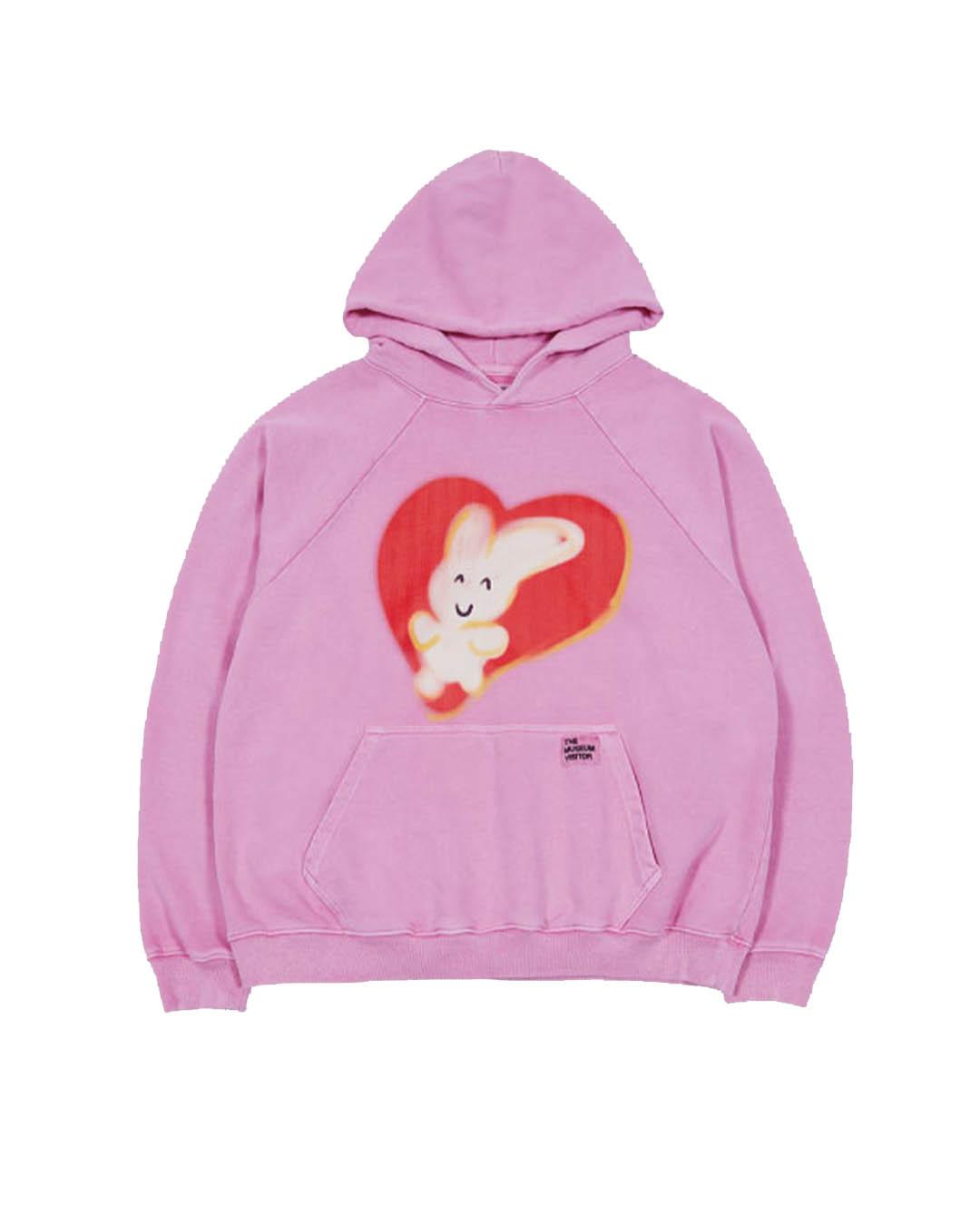 The Museum Visitor Rabbit Drawing Printed Pigment Hoody (Pink) L