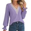 New Fall Winter Women's Lace Blouse, Long Sleeve Loose Hollow Lace Patchwork V-neck Top for Europe America Cross Border Trade
