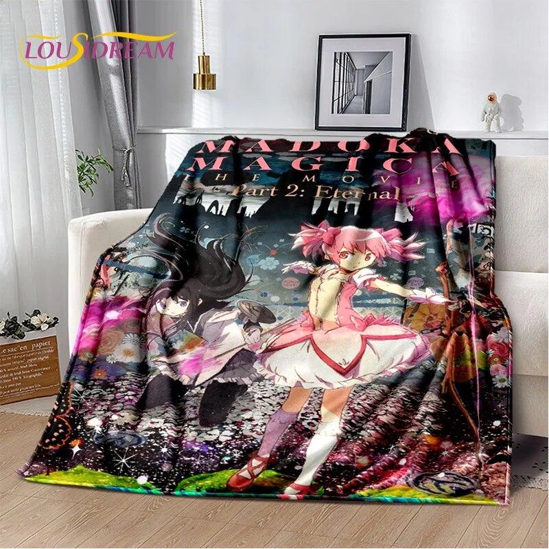 3D süße Puella Magi Madoka Magica Cartoon-Decke, weiche Überwurfdecke für Zuhause, Schlafzimmer, Bett, Sofa, Picknick, Reise, Decke für Kinder