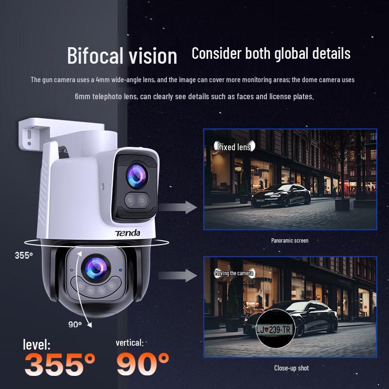 Telecamera di Sicurezza PTZ Wireless da Esterno Tenda a Doppia Lente 10MP Spina CN (adattatore incluso)
