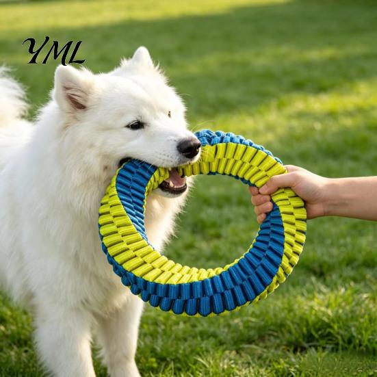 Washable Chew Toys for Dogs Dog Dental Tug Toy, Textured Woven Nylon Interactive Teeth Cleaning Large Over 33 Pounds Round or Figure 8 Design,