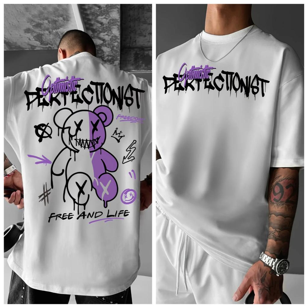 Men's Summer Casual Everything Cotton Fashion Casual Sports Loose American Street Letter Print Round Neck Short-sleeved T-shirt