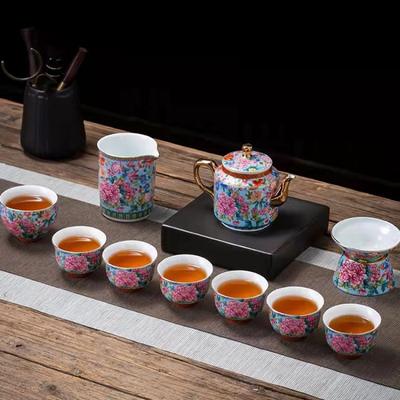 Palace Style Enamel Color Wanhua Tea Set Tea Bowl Ceramic White Porcelain Kung Fu Three Talent Bowl Cover Bowl Tea Cup Tea Bowl Set