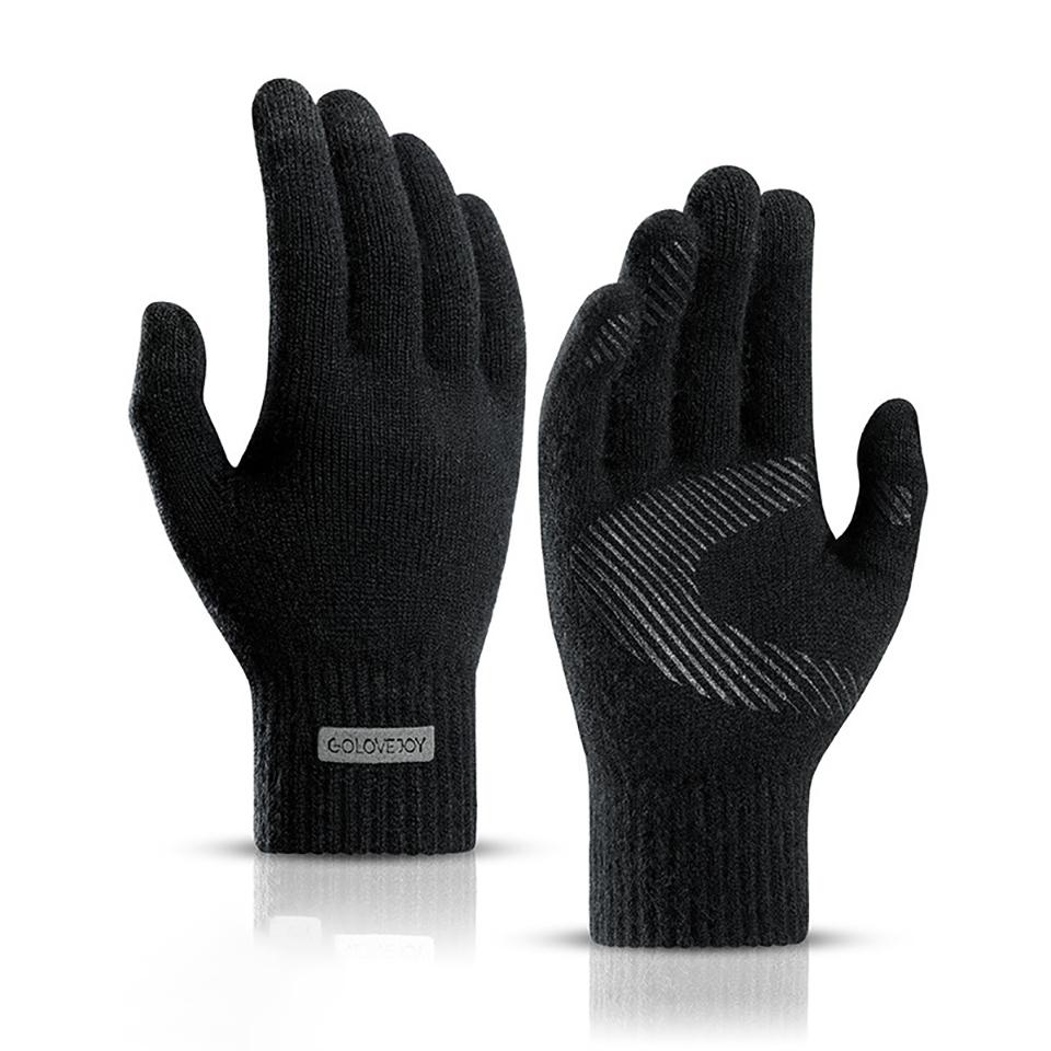 Loogdeel Men Winter Fleece Gloves Non-Slip Touch Screen Acrylic Soft Thick Knitted Warm Cycling Office Gloves