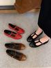 Mode Runde Zehen Damen Ballerinas Slipper Rot Schwarz Braun Mode Gürtelschnalle Slip-On Niedrig Absatz Gürtelschnalle Hohl Mode Kleiderschuhe 39