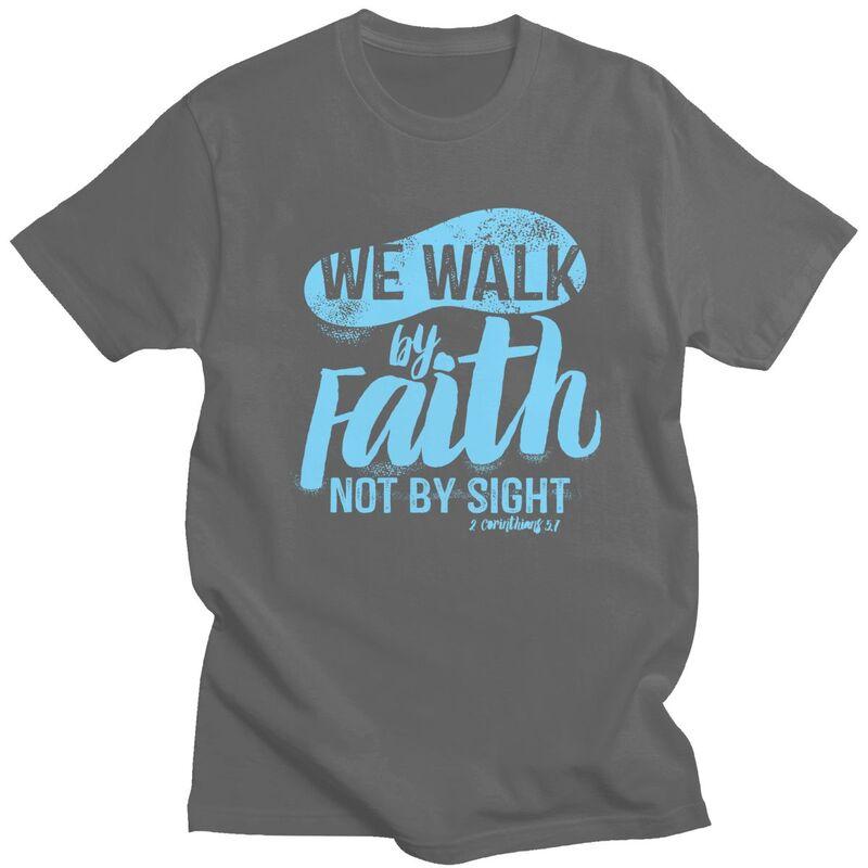 Custom Vintage Walk By Faith Not By Sight T Shirts Men Tshirt Casual Tee Tops Pure Cotton Oversized Tshirts Gift