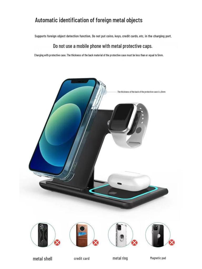 3-in-1 15W Wireless Charger: Fast Charge for Apple Phones, Watches, & Earbuds