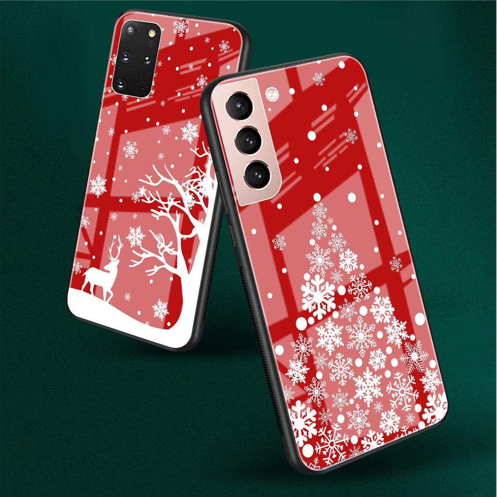 Boże Narodzenie Cartoon Snowman Szklana Etui Do Samsung Galaxy S22 S20 FE S21 Plus Telefon Pokrowiec S10 5G S9 Note 20 Ultra 10 Lite Shell