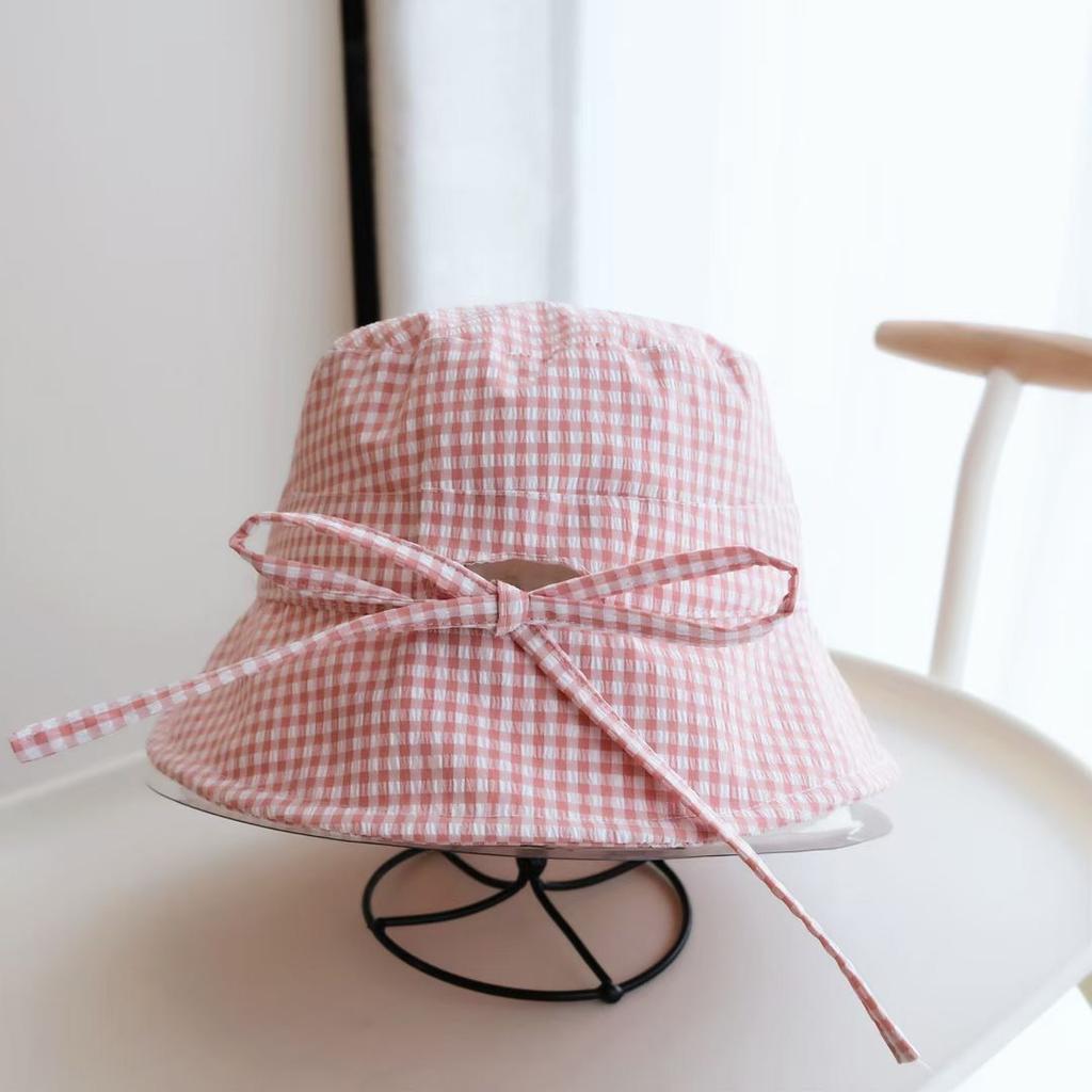 Chapeau Bob Plaid pour Dames Chapeau de Soleil Été Ultraviolet Voyage Nœud Visière Chapeau Bassin Bord Chapeau de Soleil
