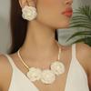 Ensemble de 3 pièces Mode Rétro Denim Rose Collier Ensemble, Boucles d'Oreilles Fleur Trois Dimensions Multi-couches