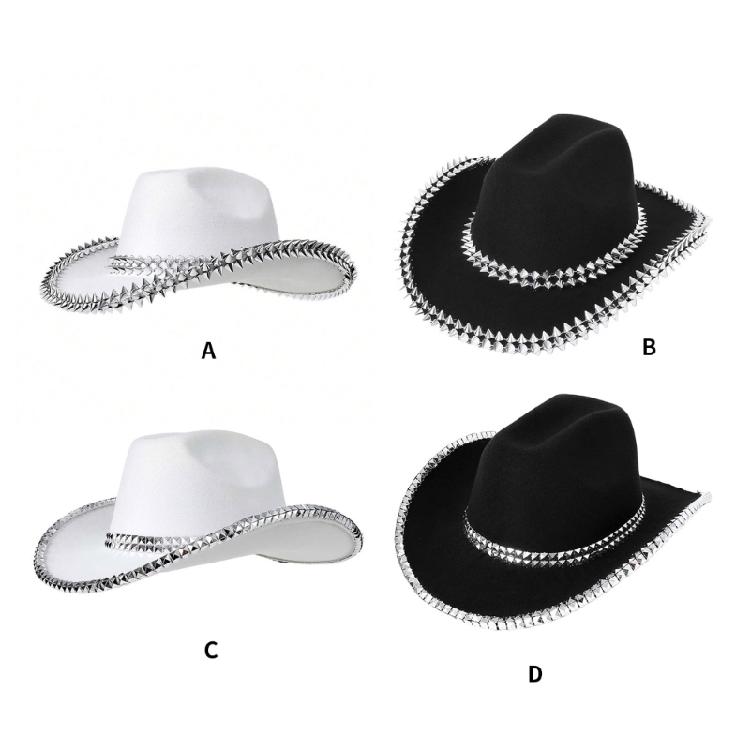Plain Color Cowboy Hat with Rivet Trim Woman Proms Banquets Party Cowboy Hat Adult Teen Photography Western Hat