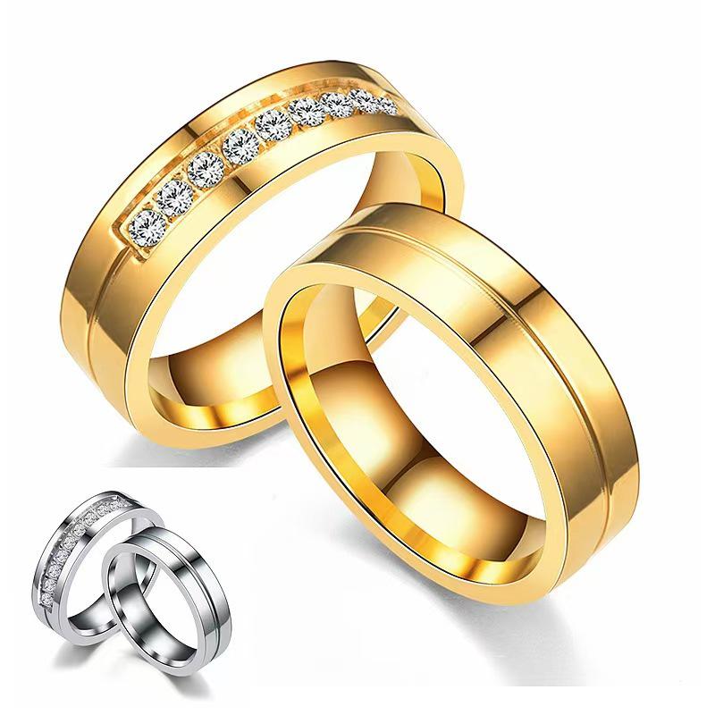Stainless Steel Diamond Couple Rings - European, American & Korean Style Zircon Hand Jewelry
