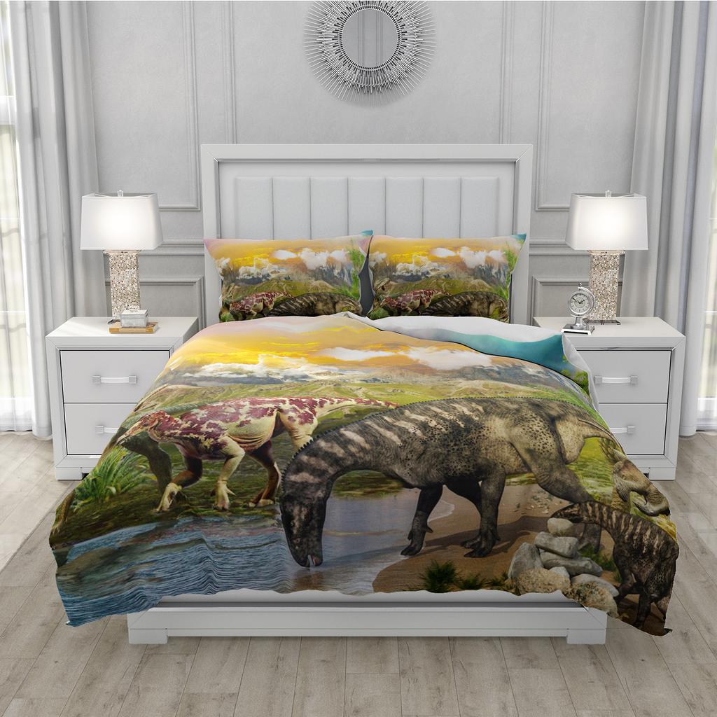 Jurassic Dino Bettwäsche Set 240x220cm 140x200 Queen Mikrofaser Bettbezug Set mit 2 Kissenbezügen für Jungen Kinder Kinderzimmer Dekor