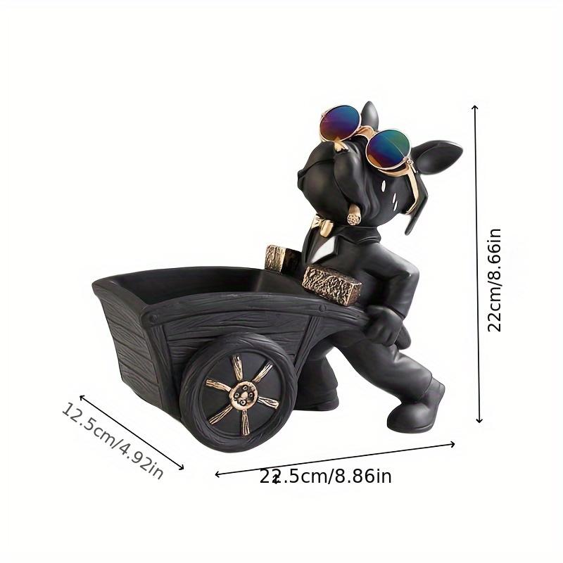 1 szt. Buldog Francuski w stylu boho z okularami, figurka taczki, rzeźba z żywicy, dekoracja stołu do domu, salonu, baru, kawiarni, na święta, Boże Narodzenie,
