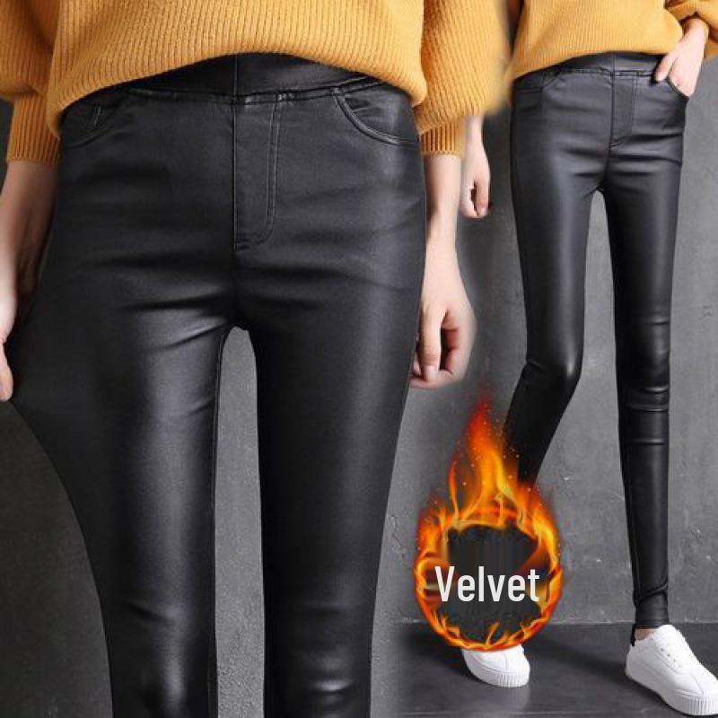 Damen Hohe Taille Warme Lederhose - Herbst/Winter Plus Samt Schlankmachende Lange Basisunterwäsche.