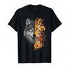 Twoface Lobo de Odin com flores Rosto de Lobos T-shirt Viking