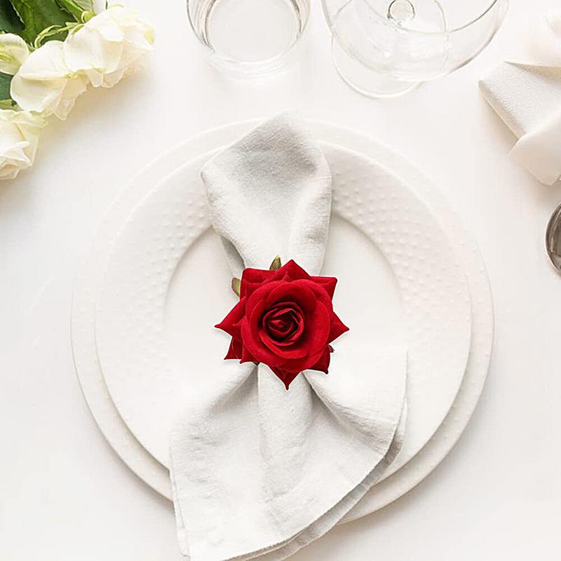 Red Flower Napkin Holders 12X Red Flower Napkin Holder Rings Dinner Tables Napkin Paper Buckle For Wedding Banquet Dining Table