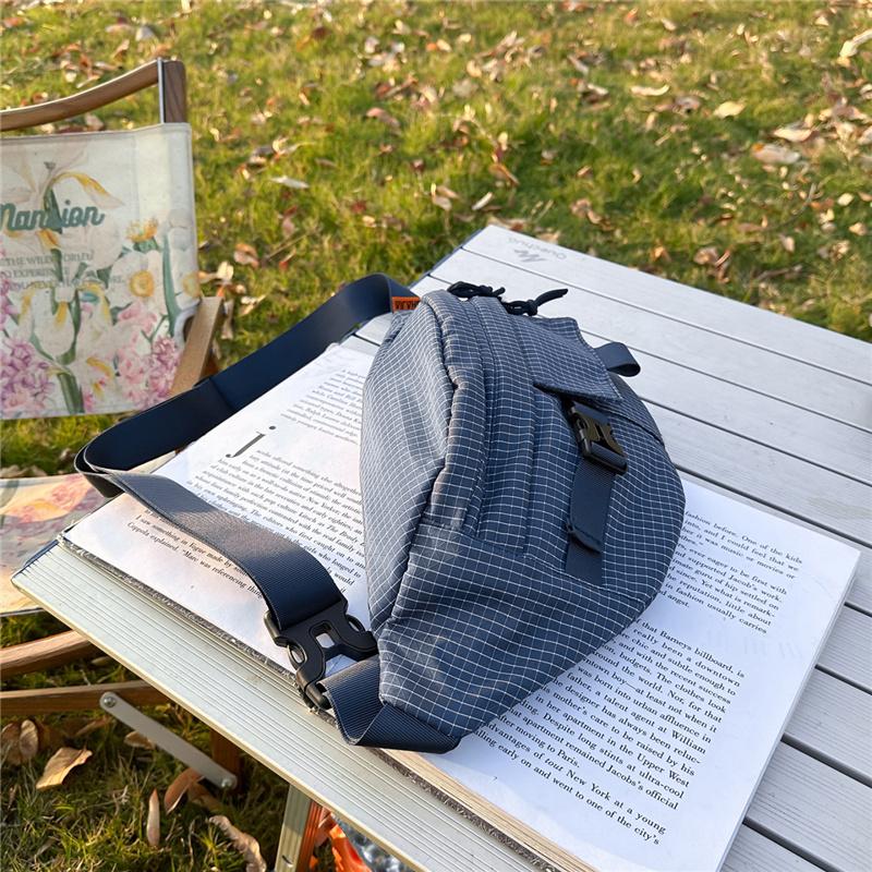 Stylish Grid Pattern Chest Bag Multiple Pockets Ideal for Outdoor Activities and Daily Use
