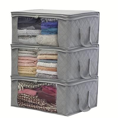 3pcs/setClothing Storage Box Organizer Clothes Storage Bag Clear Window Zipper Non Woven Fabric Clothes Organizer Basket with Handles