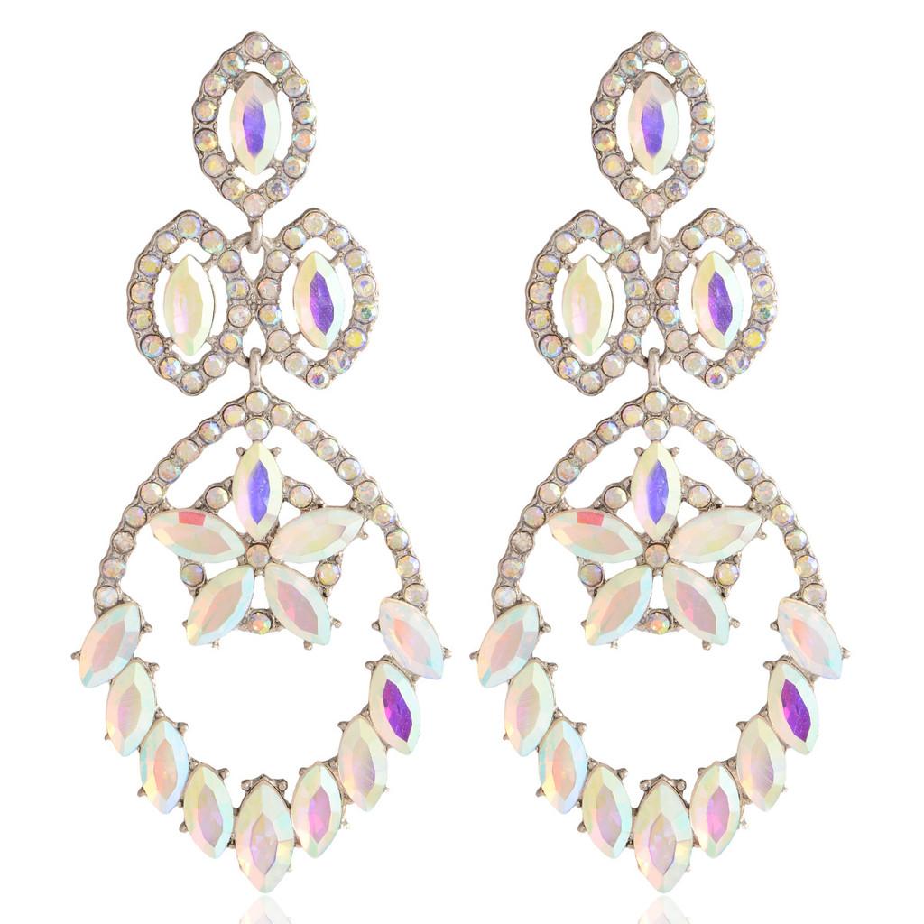 

Fashion Drop Shape Alloy Dangle Earring For Women With Sparkling Ab Crystals серебряный