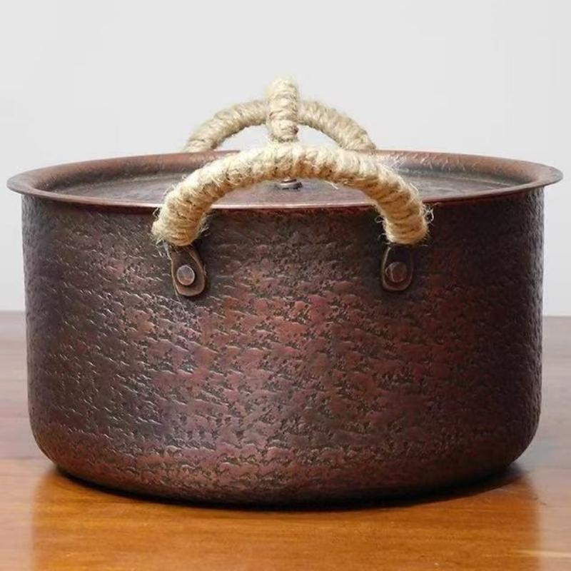 Vintage Copper Pot,Handcrafted Hot Pot Food Cooking Utensil for Boiling,Simmering and Pasta Stewing,With lid 18 cm Handheld Pots