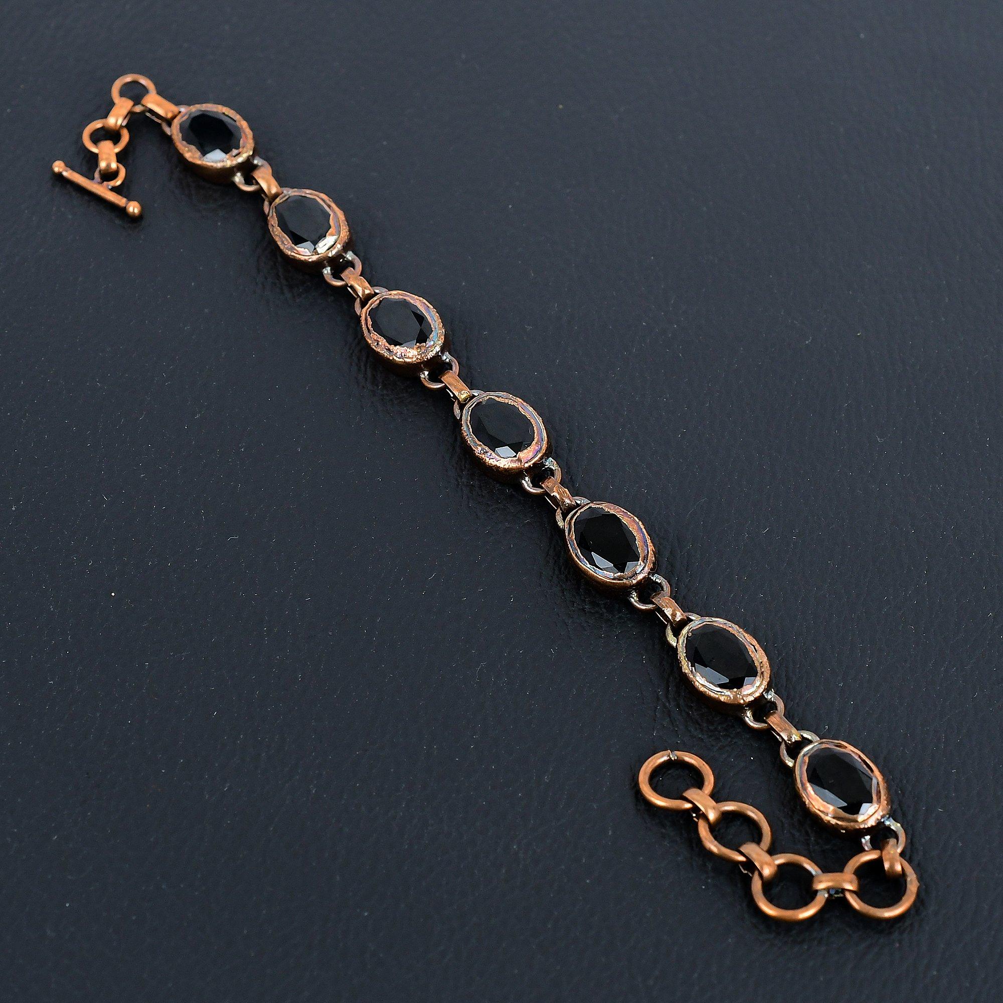 

Ювелирные изделия из черной шпинели, ювелирные изделия ручной работы из меди, гальванопластика, браслет для нее 8 Inches With Adjustable чёрный