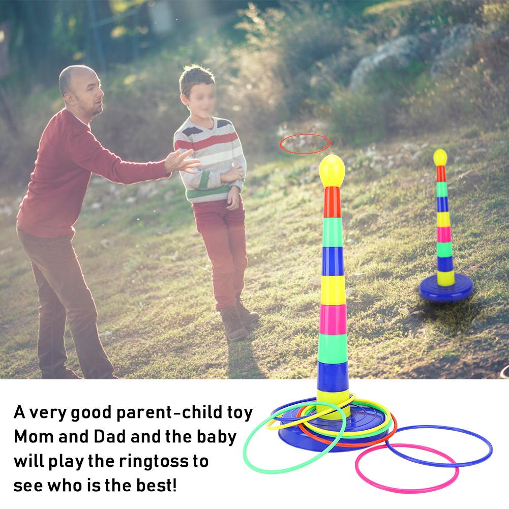 1 Set Pillars 8 Sets Rings Ringtoss Game Toys Parent Child Indoor Interactive Game(Ring Toss )