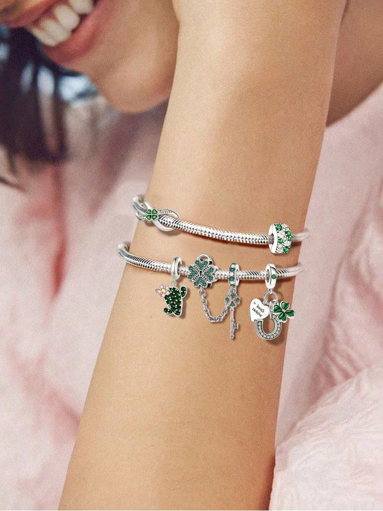 Copper Green Plants Pendant Bracelet Charm Ball Suitable For Bracelets Diy Women'S Jewelry